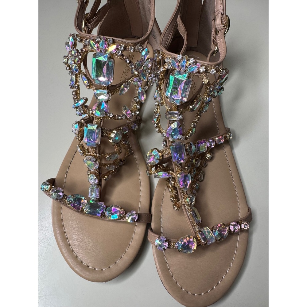 Shoedazzle Remy Blush Crystal Embellished Gladiator Sandals Womens 11 AB Gems